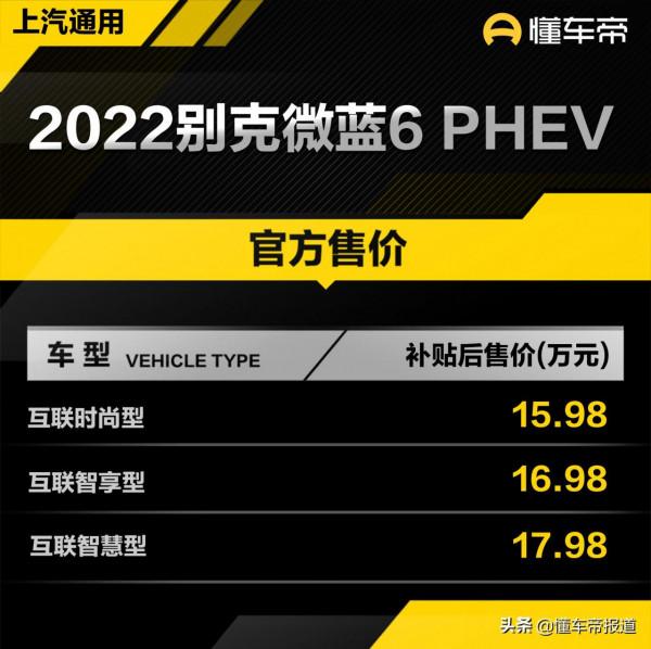 新車 | 補貼後售價15.98萬元起，2022款別克微藍6 PHEV上市