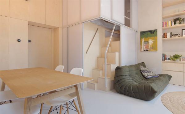 他翻新29㎡蝸居：拆掉隔斷做全開放空間，利用3米4層高做夾層臥室