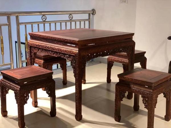 血檀西蓮花休閒桌五件套