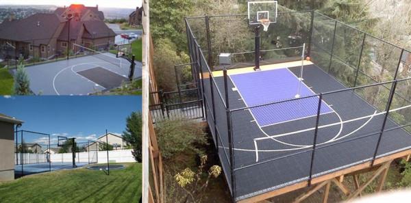 院子不種樹也不種菜，夷為平地再圍3米高護欄，圈個籃球場家裡用