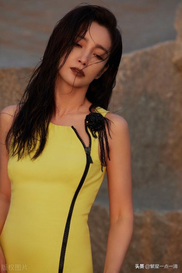 李冰冰黃色斜肩魚尾裙優雅浪漫 憂鬱的眼神讓人心生憐惜