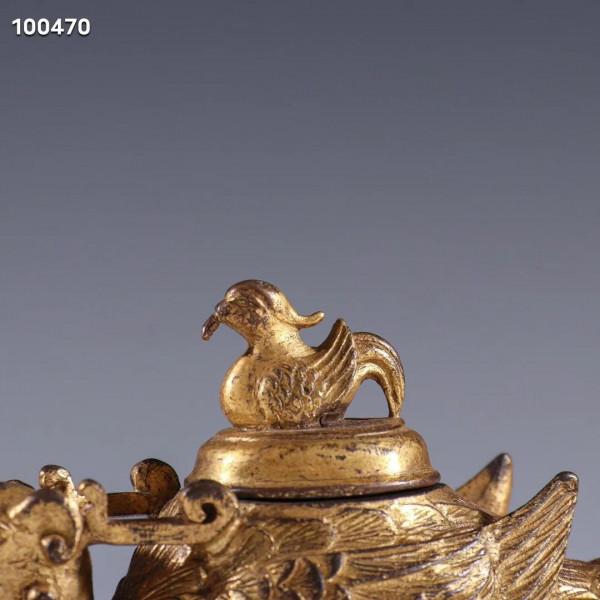 舊藏 銅鎏金鳳鳥形文房水盂規格：高4.9cm長9.3cm寬3.5cm重158g