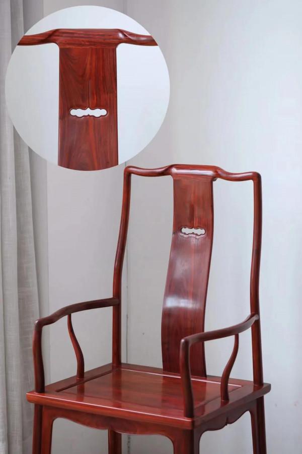 尚比亞血檀高靠背南官帽椅三件套前後通根 面板一木同開