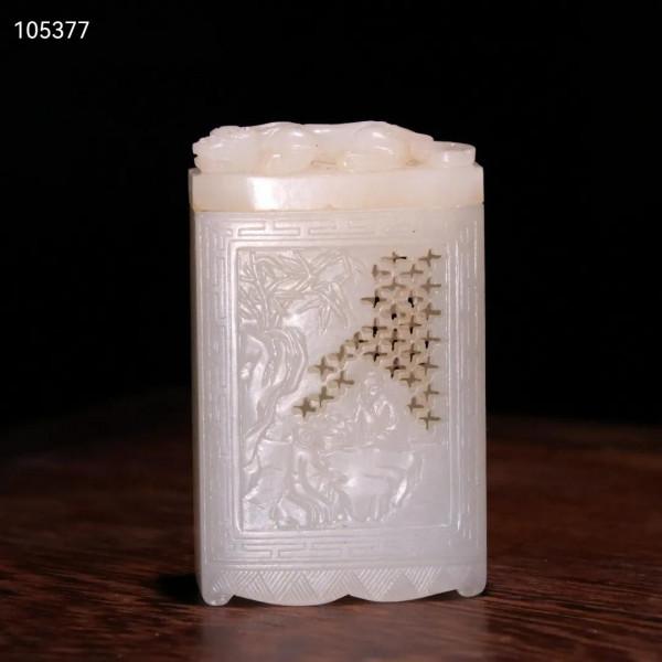 晚清 和田玉人物故事香囊