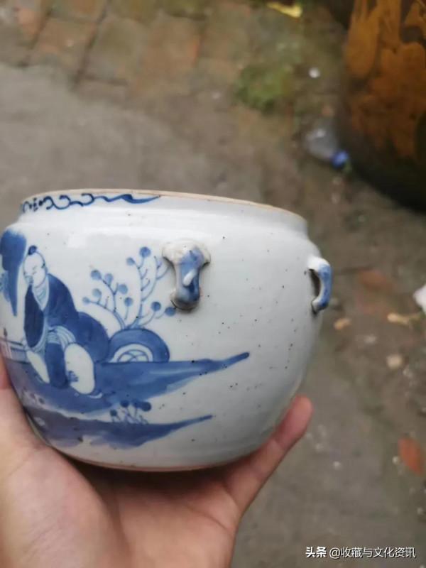 清代青花嬰戲四系缸鑑賞