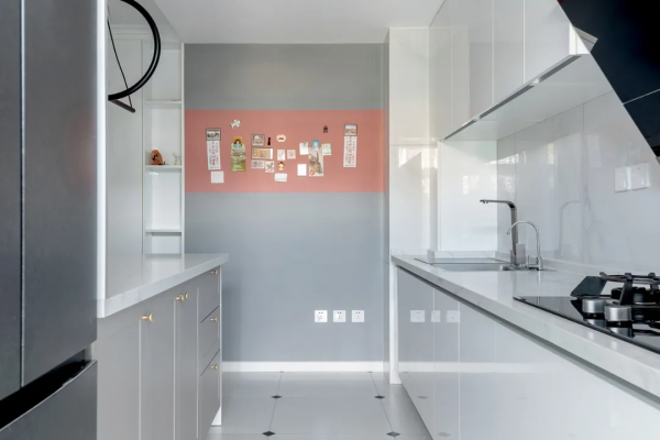 100㎡三居改兩居，客、餐、廚、辦公區全開放，超級寬敞舒適