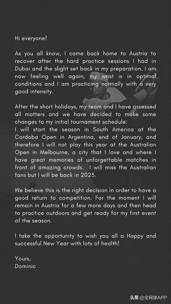 蒂姆退出2022澳網，將在1月末復出