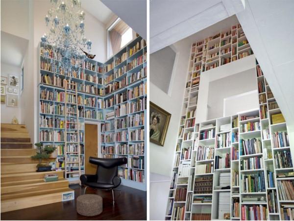 若是買的挑空戶型，一定要嘗試一面書架牆，層高4米的家庭圖書館