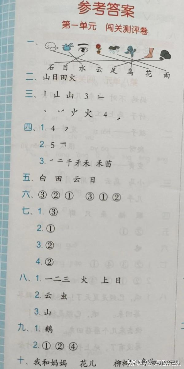 一年級語文第一單元闖關測評卷，圖文結合，給點顏色可以開染坊