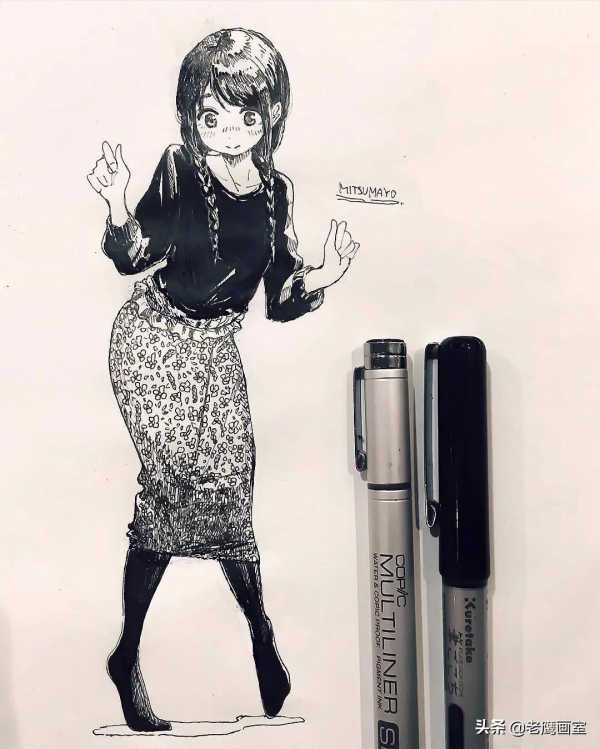 一組針管筆手繪動漫人物，非常棒的臨摹練習素材