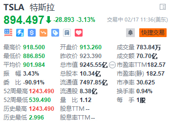 特斯拉跌逾3&percnt;，美公路交通安全管理局啟動對特斯拉&OpenCurlyDoubleQuote;幽靈剎車&rdquo;調查