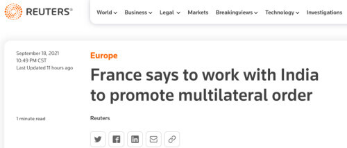 美法交惡之後,法國外長與印外長通話,印度網友:我們不會買潛艇的…… 美法交惡之後,法國外長與印外長通話,印度網友:我們不會買潛艇的……