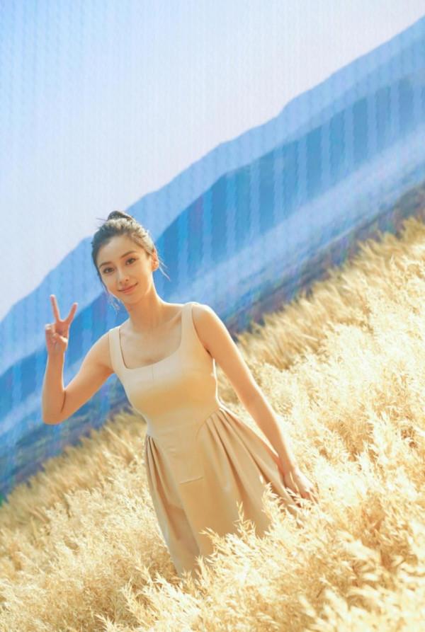 楊穎置身麥田清新養眼，穿素色長裙氛圍感超絕，哪像當媽的人