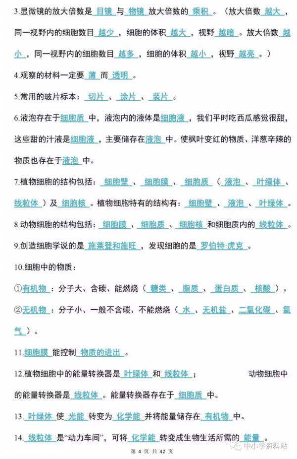 衡中老教師整理：初中生物會考考點彙總，列印背會，名校隨便上