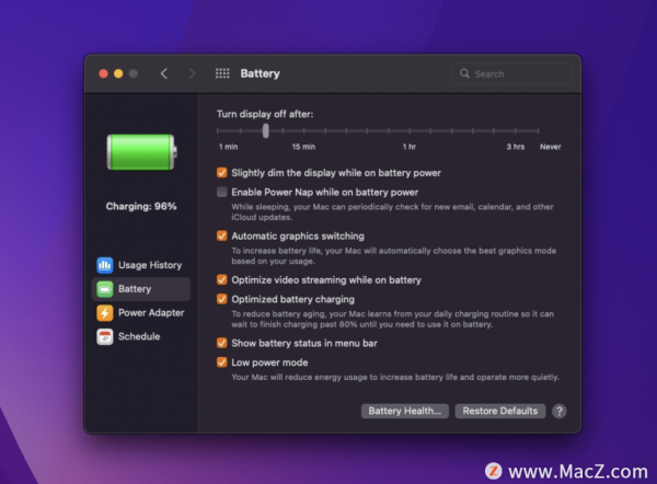 如何在 MacOS 上使用低功耗模式