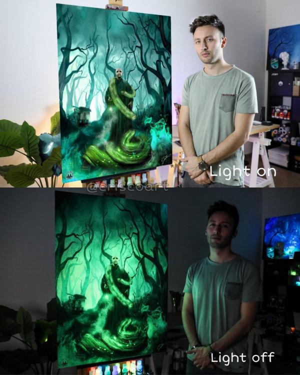 關掉電燈“枯木變璀璨花樹”，超狂創作將名畫玩出新高度美翻