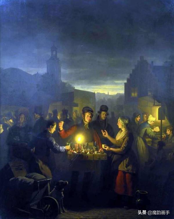 看看二百年前的外國夜市什麼樣——申德爾燭光下的夜景畫