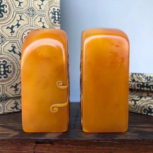 田黃石雕龍鳳印章