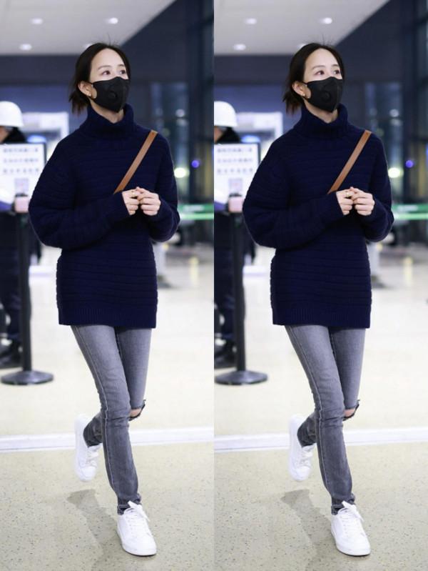 張鈞甯冬天裡穿著真隨性，羽絨服配牛仔褲，素顏出鏡很自然