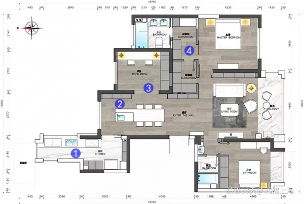 中島餐廳，多功能書房，現代質感大三室