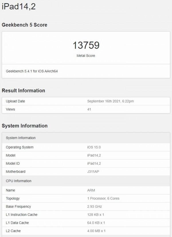 Geekbench跑分表明iPad mini 6的GPU效能與iPhone 13 Pro在同一水平 Geekbench跑分表明iPad mini 6的GPU效能與iPhone 13 Pro在同一水平