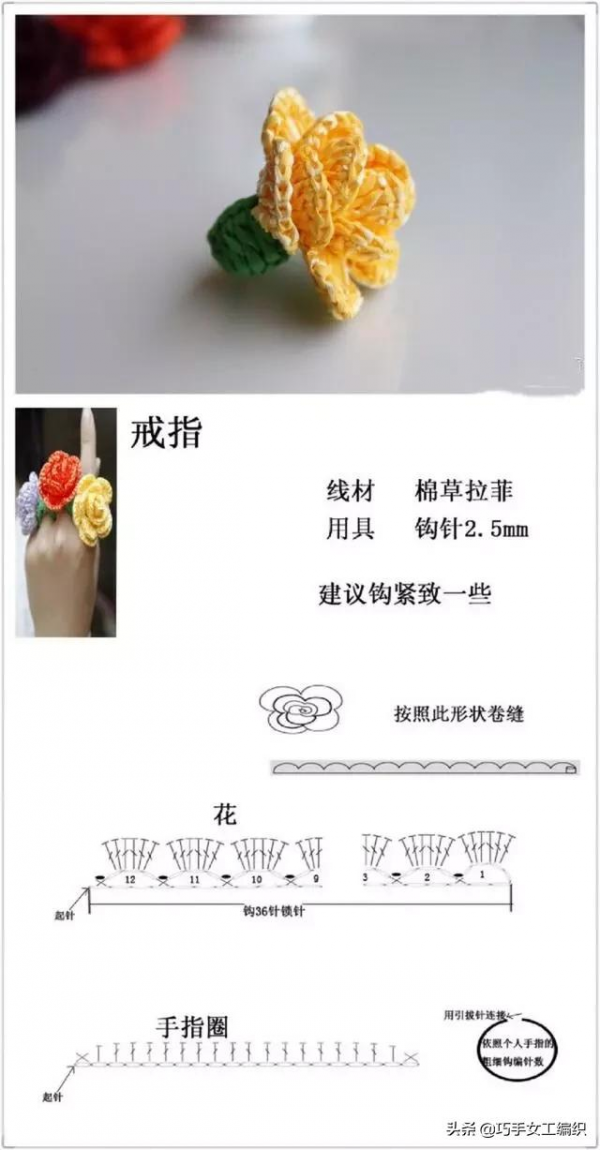 小巧可愛的鉤編花，資料圖解，家裡的零碎毛線有用途了