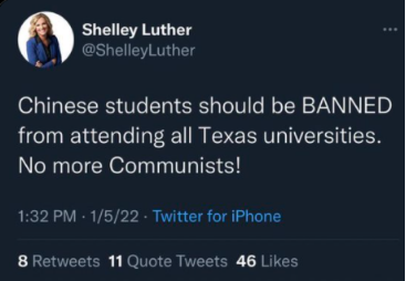 美得州眾議院參選人叫囂“禁止中國學生入高校”，被網友痛批