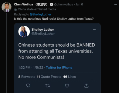 美得州眾議院參選人叫囂“禁止中國學生入高校”，被網友痛批