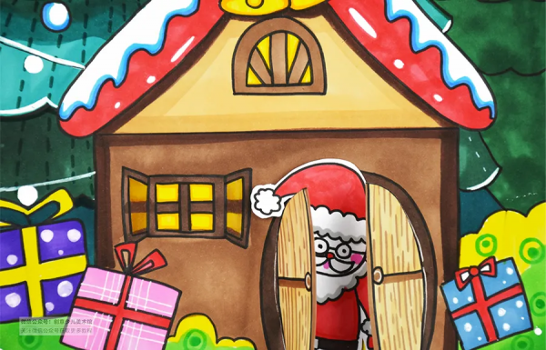 兒童畫教程｜聖誕節主題美術課程《美麗的聖誕小屋》