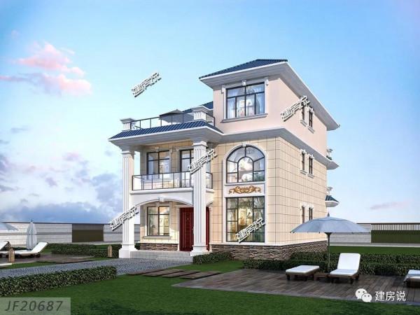 三層歐式別墅，佔地方正，配色清新大方，符合大眾審美