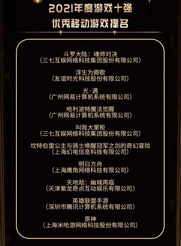 遊戲工委2021年度十強遊戲提名公佈:《原神》上榜 遊戲工委2021年度十強遊戲提名公佈:《原神》上榜