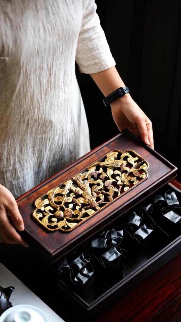 大紅酸枝x老花板 | 茶盒