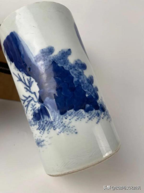 崇禎青花人物山水筆筒鑑賞