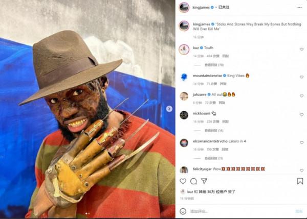 詹姆斯曬萬聖節裝扮：電影《猛鬼街》中的變態殺手弗萊迪