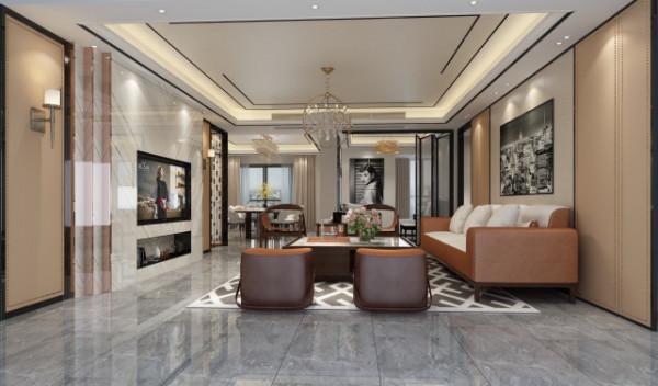 200平現代風四居室，三層疊級的方式背景牆+內建壁龕很別緻