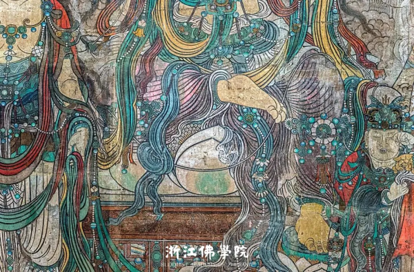 元代11.11米“彌勒說法圖”壁畫，1925年被切割成60多塊剝走，現館藏於加拿大