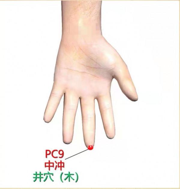 中衝穴：補益肝腎，提神醒腦，舒心洩熱，治療暈車、中暑效果好