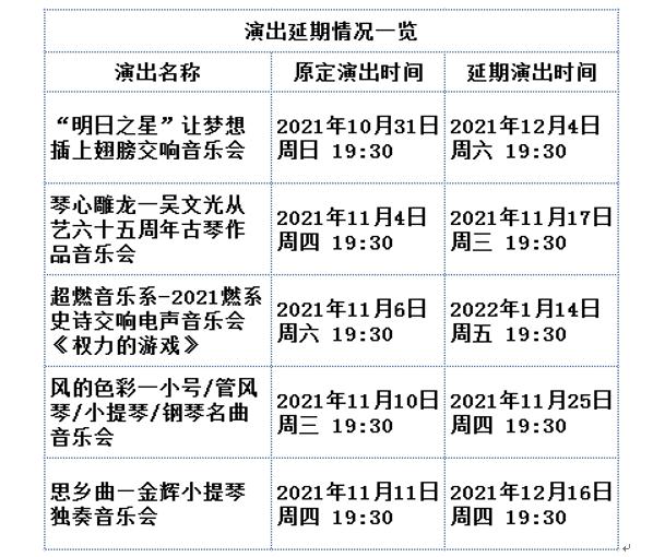京城文旅場所近期被延期或取消的演出一覽