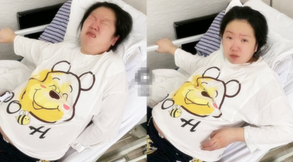 產婦上一秒宮縮疼得表情扭曲，下一秒卻畫風突變：疼也不忘記吃