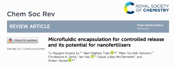 ​《Chem. Soc. Rev》用於控制釋放微流體封裝及其在奈米肥料中的應用 ​《Chem. Soc. Rev》用於控制釋放微流體封裝及其在奈米肥料中的應用