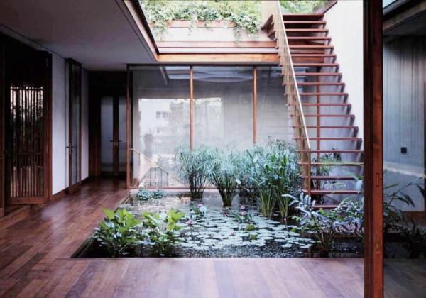 別人看不慣的下沉天井，是我夢寐以求的，休閒會客養魚愜意無比