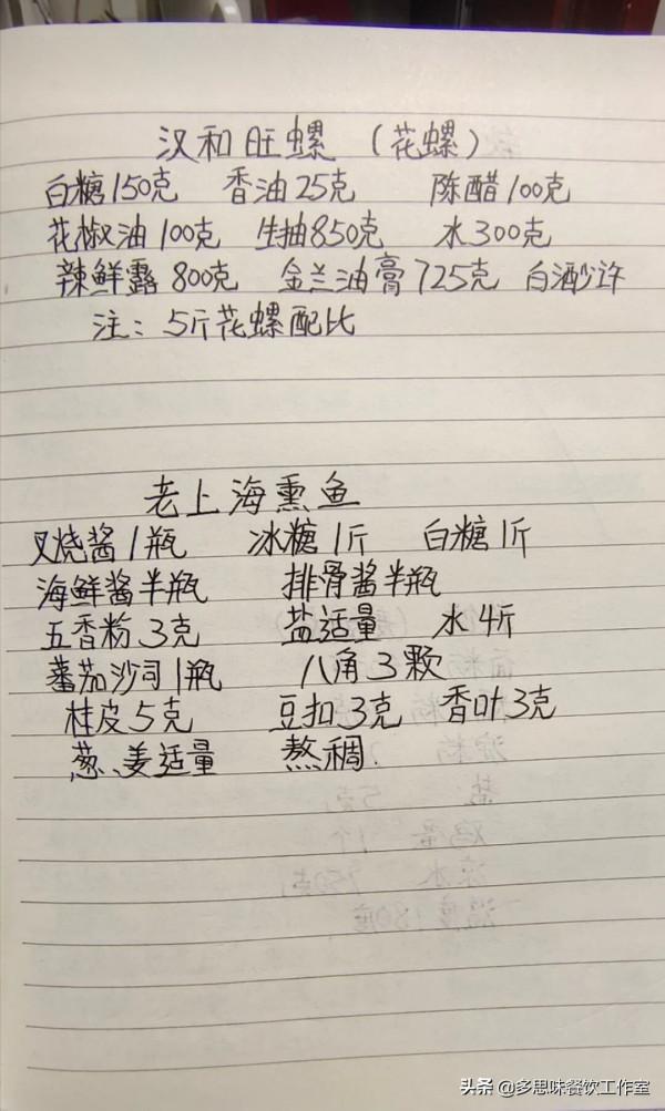 從廚師一路走到廚師長，好的配方少不了，手抄筆記配方分享