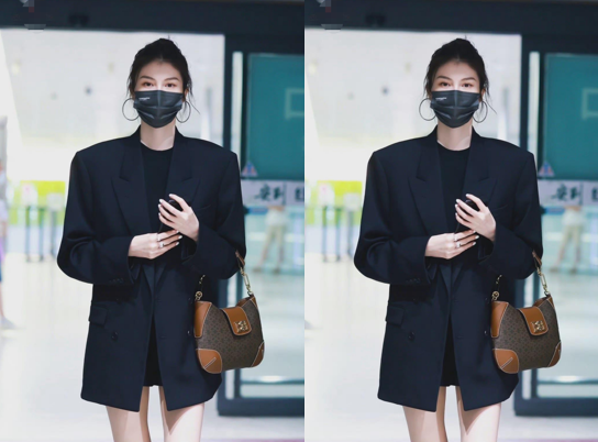 “超模”何穗簡單搭配都有氣場，穿純黑西裝大佬範太足，氣質絕了