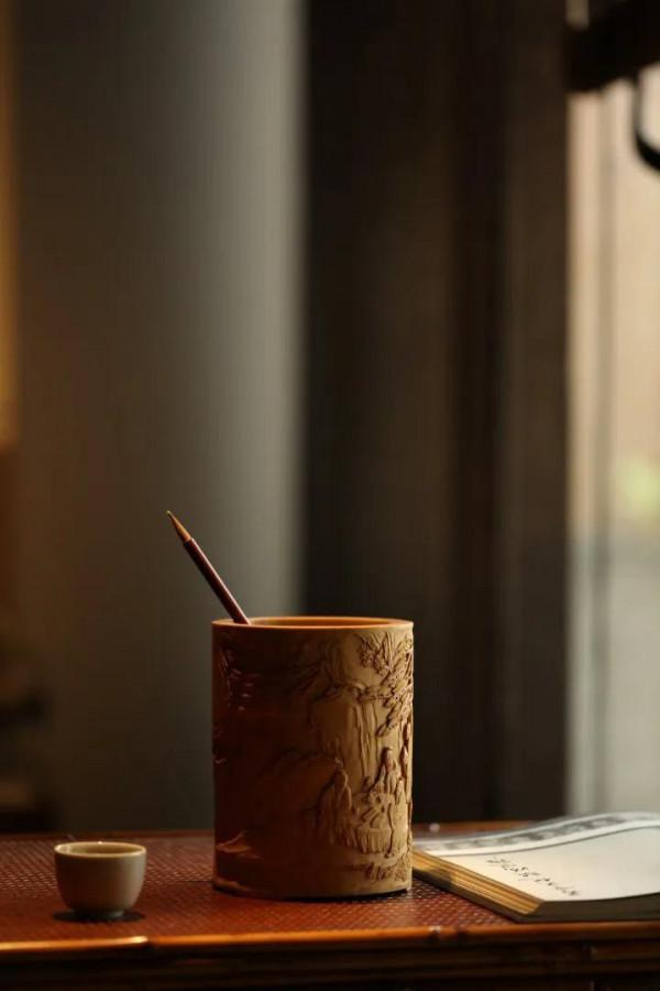 黃楊木 | 品茗論著圖 筆筒