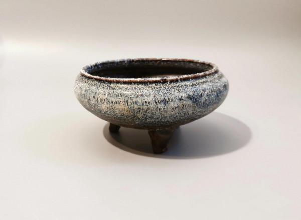 婺州窯.元代.“天藍釉.醬底.藍白兔毫窯變三足洗”古代南方分相釉