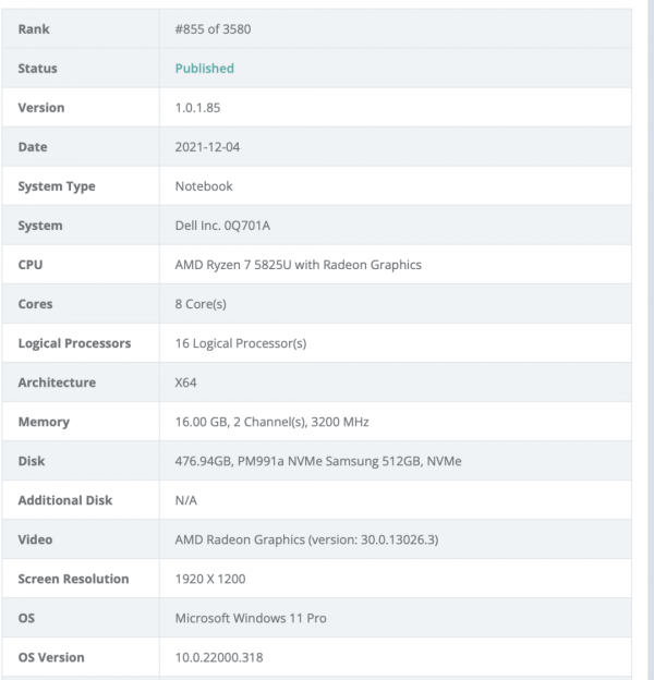戴爾新一代銳龍筆記本曝光：搭載 R7 5825U，R7 5800U 改進版