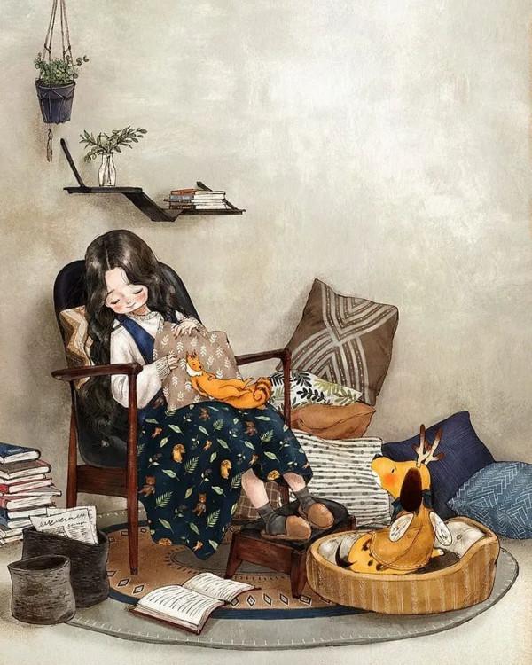 每日插畫｜aeppol的治癒系森林少女日記，休息一會兒再走也沒關係