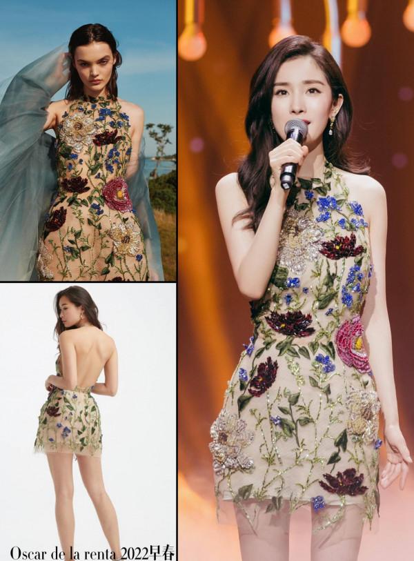 晚會造型，陳都靈復古港風失手暴露頭肩比，楊冪百花露背裙很驚豔