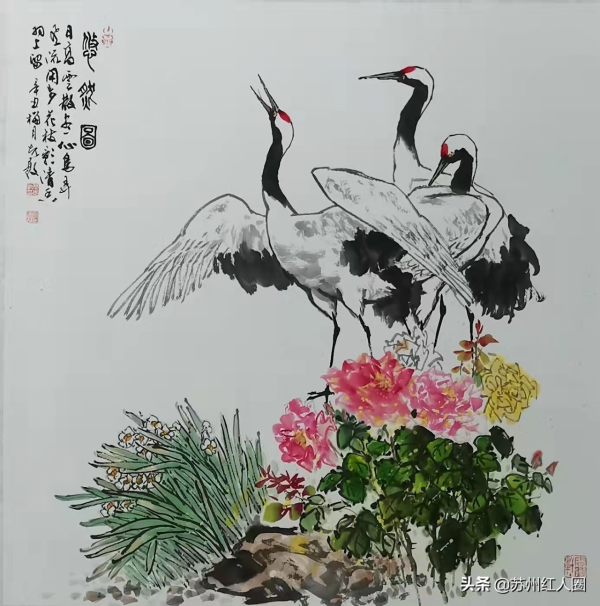 尹先敦國畫作品集評，畫作鶴舞九天仙氣十足，被無數藝術大師讚賞