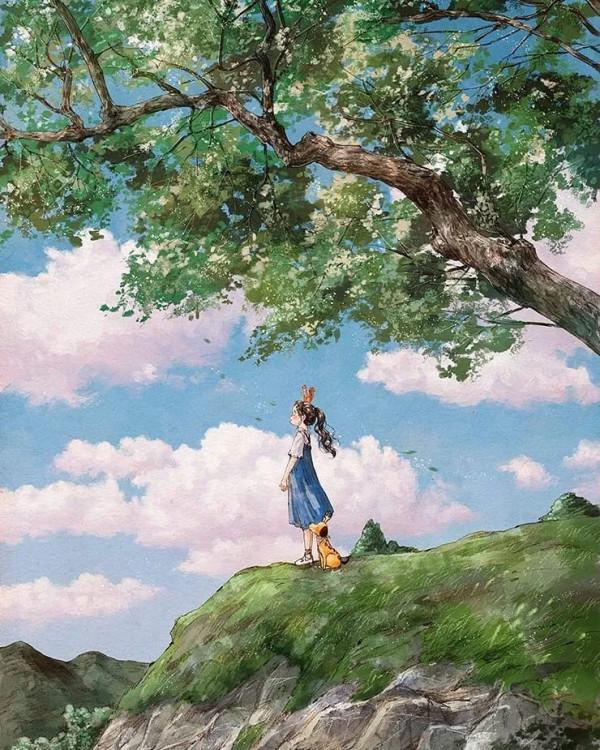 每日插畫｜aeppol的治癒系森林少女日記，休息一會兒再走也沒關係